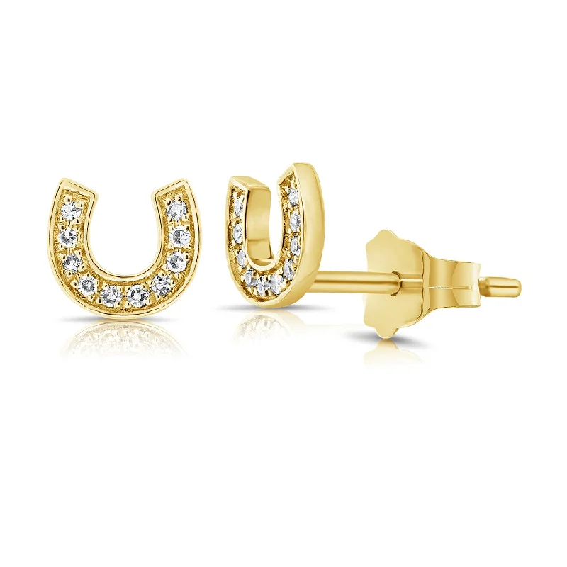 Matching Earrings and Necklace-Lucky Horseshoe Diamond Stud Earrings in 14K Gold