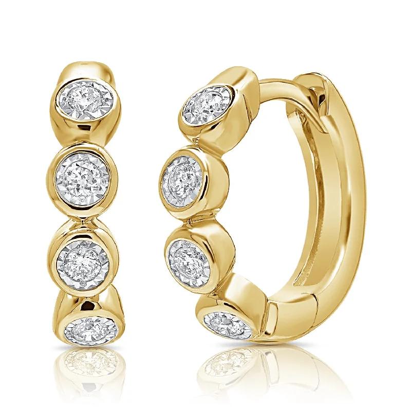 Trendy Long Drop Earrings-Elegant Bezel-Set Diamond Hoop Earrings in 14K Gold