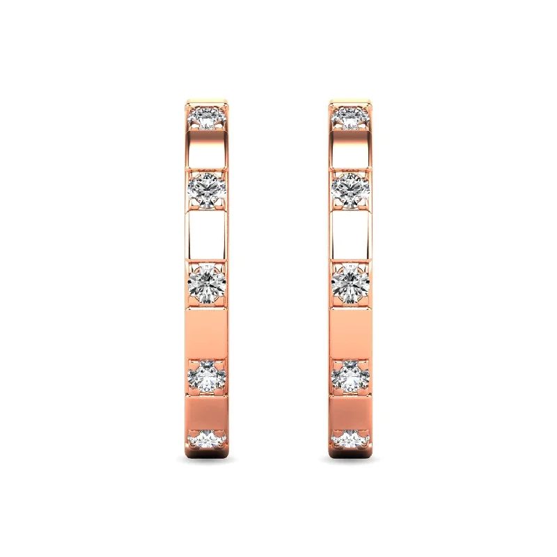 Colorful Gemstone Earrings for Parties-Diamond 1/10 ct tw Hoop Earrings in 10K Rose Gold