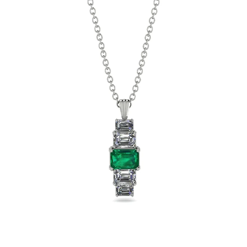 Elegant Necklace with Amethyst Pendant-Emerald Cut Emerald Stairs Necklace - Briella No. 6