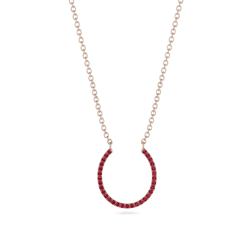 Trendy Silver Necklace for Summer Style-Horseshoe Ruby Necklace - Amira No. 11