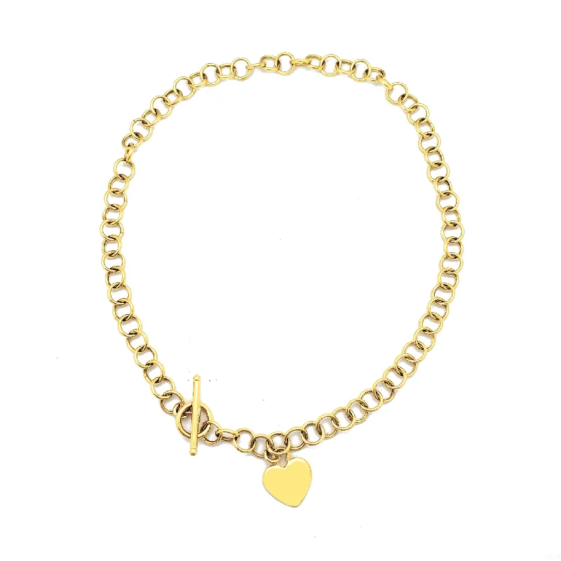 Statement Gold Necklace for Fashion Week-Heart Charm Rolo Fancy Necklace (14K)