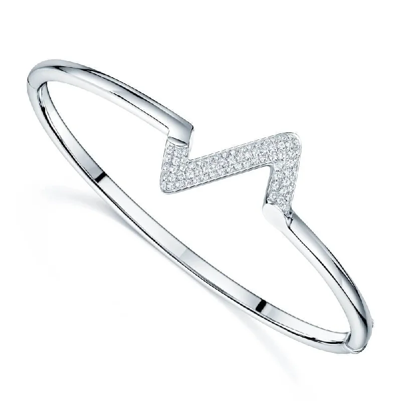 Designer Silver Bangles for Bridal Gifts-18ct White Gold Pave Diamond Zig Zag Hinged Bangle