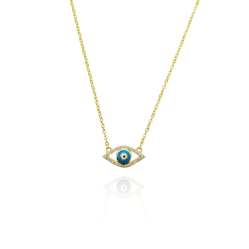 Layered Beaded Necklace for Women-Evil Eye CZ Necklace (Silver)