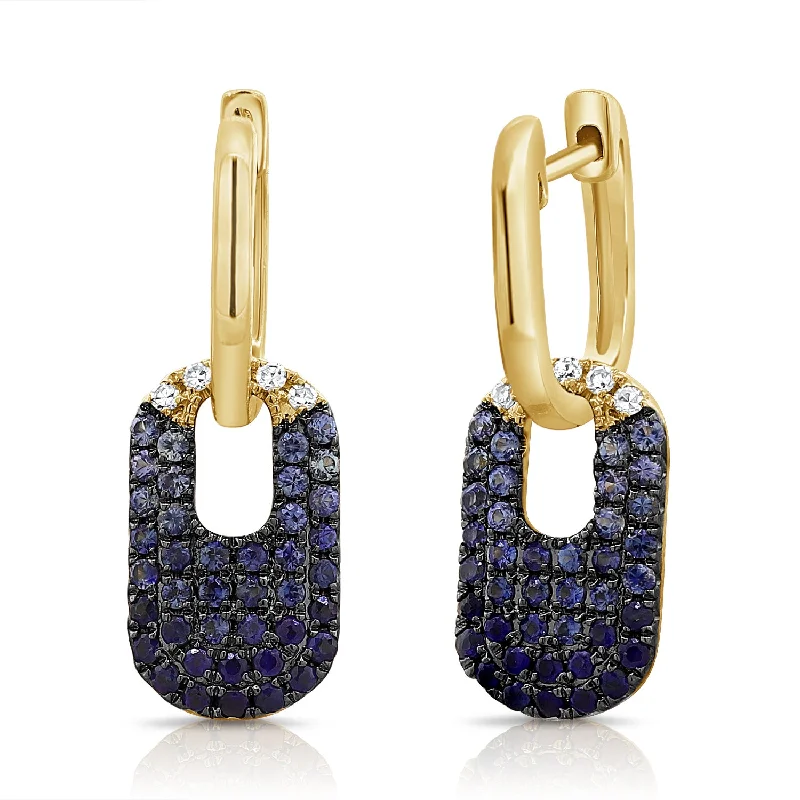 Sparkling Gemstone Drop Earrings-Elegant Sapphire Link Earrings with Diamond Accents