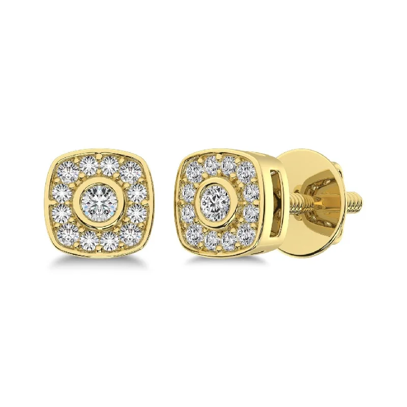 Fashion Gold Earrings-10K Yellow Gold 1/5 Ct.Tw. Diamond Square Shape Stud Earrings