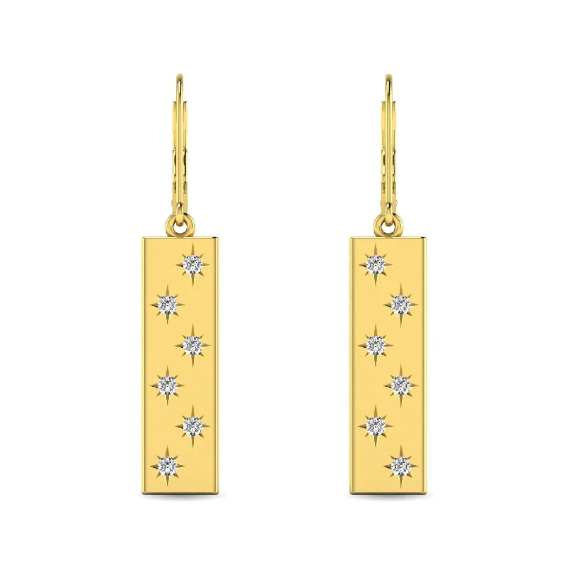 Silver Bar Earrings-Diamond 1/5 ct tw Bar Earrings in 14K Yellow Gold