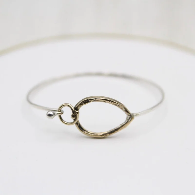 Classic Rose Gold Bangles for Weddings-Brass Pear and Circle Clasp on Sterling Silver Bangle Bracelet