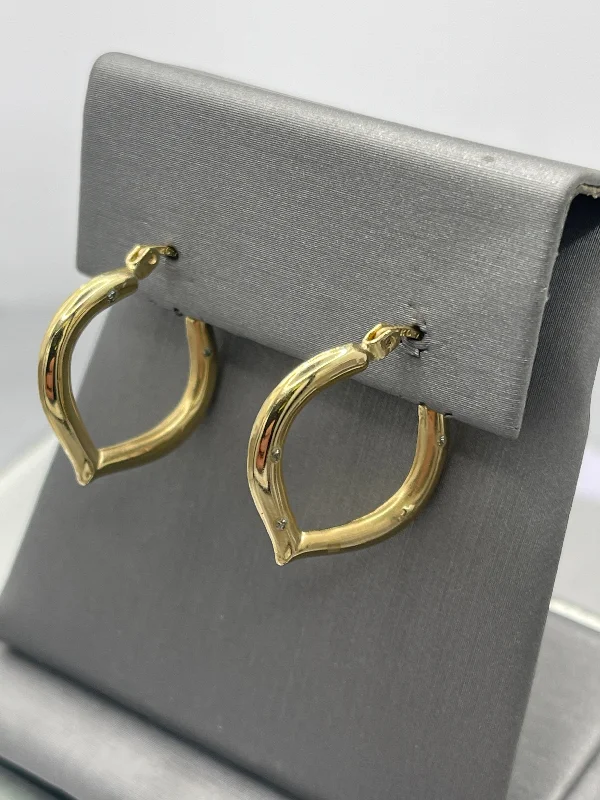 Elegant Silver Drop Earrings-Ladies 14 Karat Yellow Gold Chevron Shaped Hoop Earrings