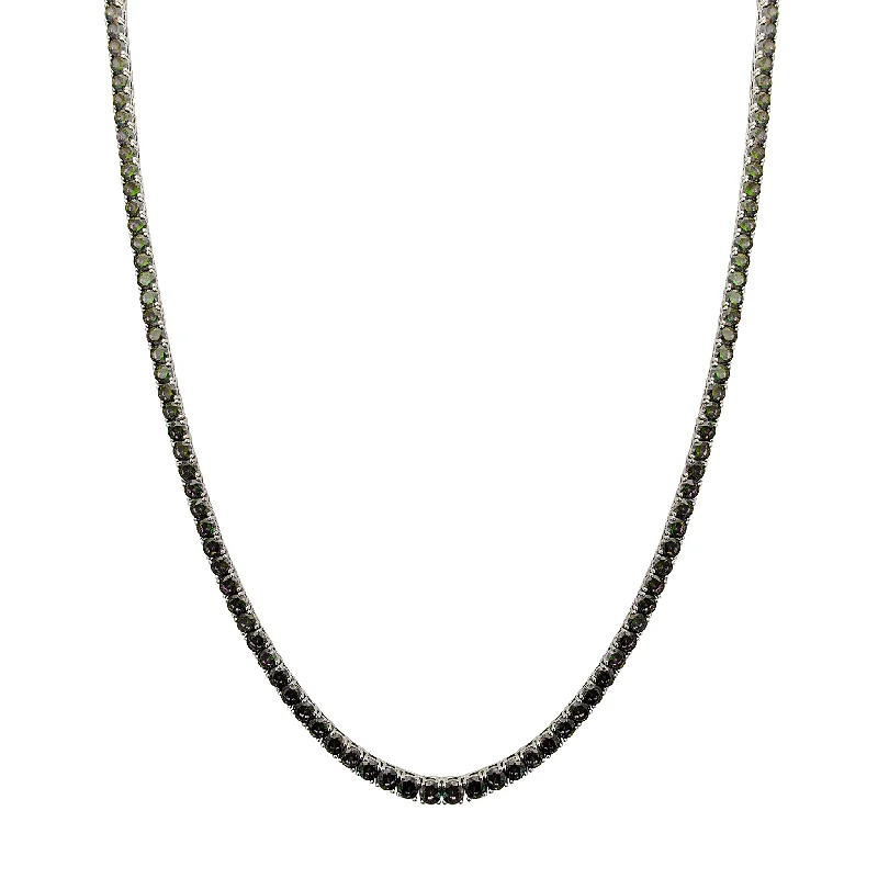 Modern Silver Necklace with Crystal Pendant-Faux Mystic Topaz Round-Cut Tennis Chain (Silver)