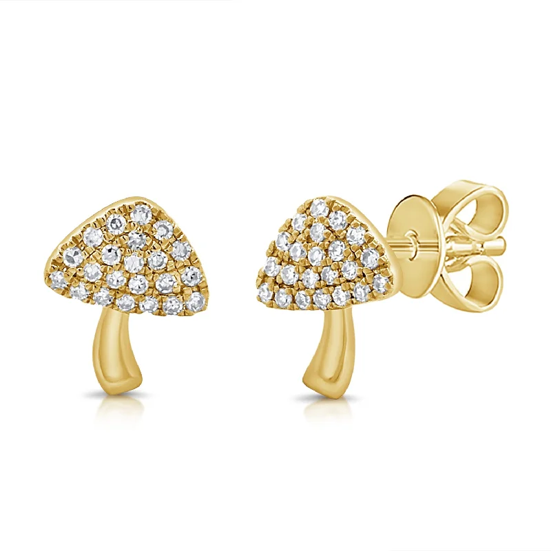 Crystal Diamond Earrings-Diamond Mushroom Studs made in 14K Gold