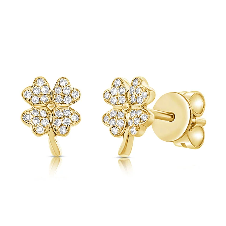 Luxury Gold Hoop Earrings-Elegant 14K Gold Four-Leaf Clover Diamond Stud Earrings