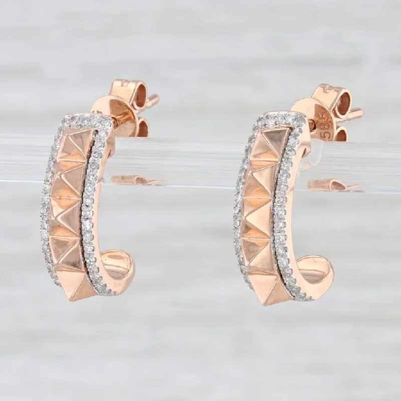 Chic Stud Earrings for Women-New Spiked 0.12ctw Diamond Halo Earrings 14k Rose Gold J-Hook Drop Pierced