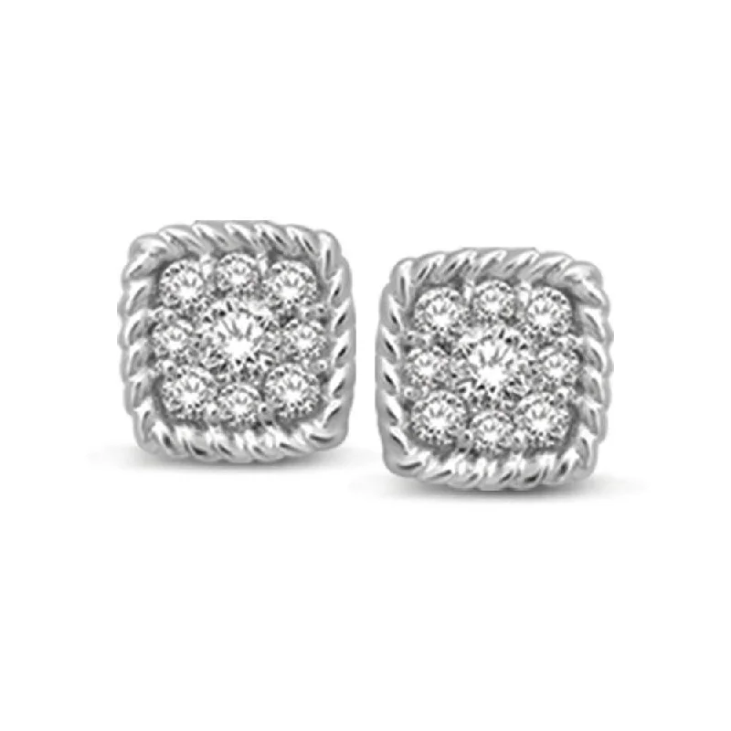 Shiny Gold Earrings-14K White Gold 1/5 Ctw Diamond Square Flower Stud Earrings