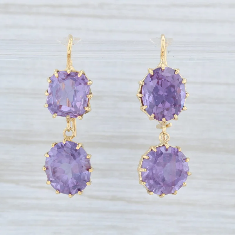 Minimalist Gold Stud Earrings-Renee Lewis Synthetic Purple Sapphire Earrings 18k Yellow Gold Dangle Drops