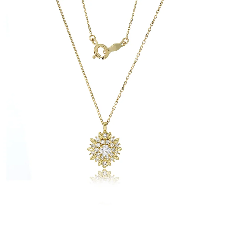 Custom Birthstone Pendant Necklace for Women-Yellow Gold CZ Sunflower Fancy Necklace (14K)1