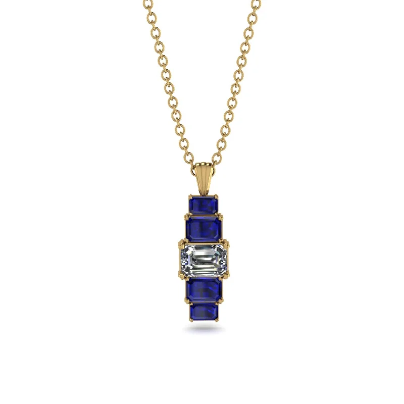 Elegant Gold Necklace with Round Pendant-Emerald Cut Diamond Stairs Necklace - Briella No. 61