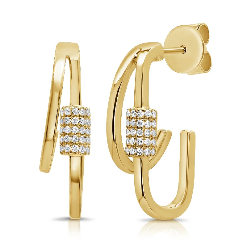 Classic Gemstone Earrings-Modern Diamond Link Hoop Earrings in 14K Gold