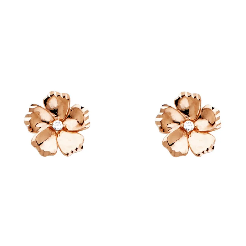 Bold Crystal Earrings-14K CZ Flower Post Earrings