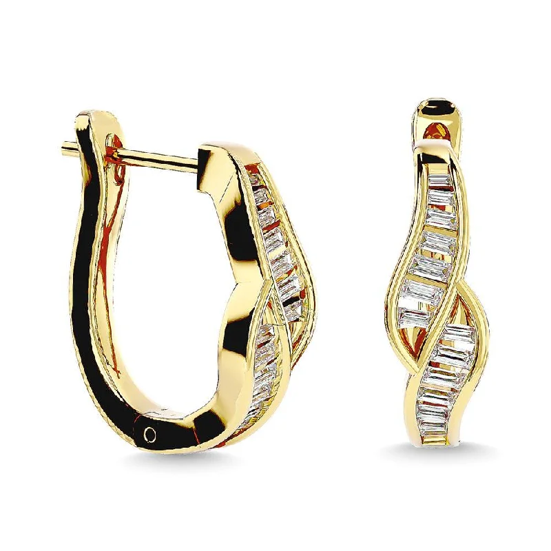 Sparkling Gemstone Hoop Earrings-Diamond 1/3 Ct.Tw. Straight Baguette Hoop Earrings in 14K Yellow Gold