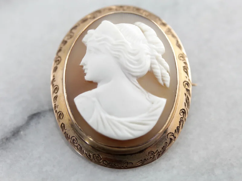 Artistic Brooch-Antique Cameo Etched Rose Gold Brooch