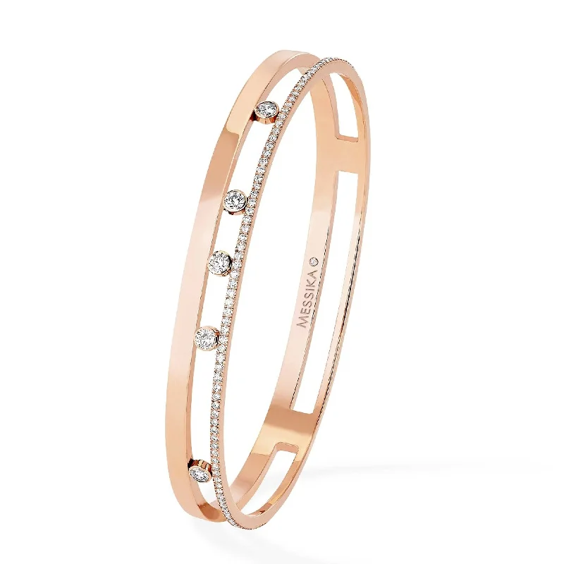 Simple Bangle Set with Crystal Inlays for Special Events-18ct Rose Gold Move Romane Pave Set Diamond Bangle