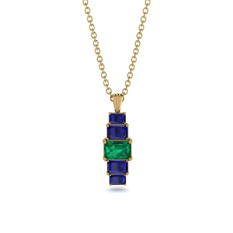 Layered Beaded Necklace for Women-Emerald Cut Emerald Stairs Necklace - Briella No. 64