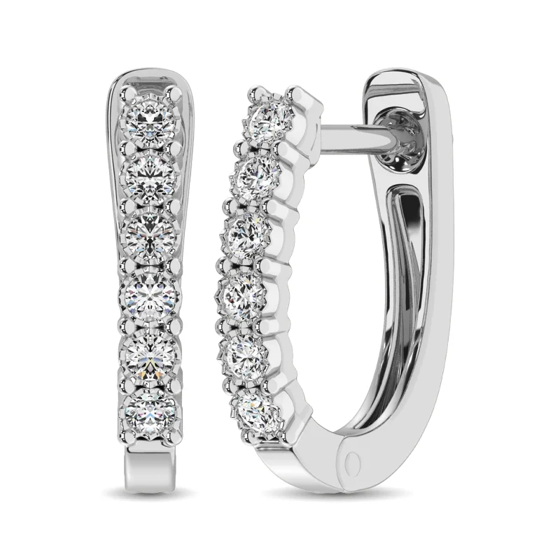 Large Hoop Earrings for Women-14K White Gold 1/5 Ct.Tw.Diamond Hoop Earrings