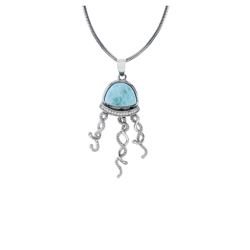 Large Pendant Necklace for Formal Look-Larimar Jellyfish Snake Necklace (Silver)