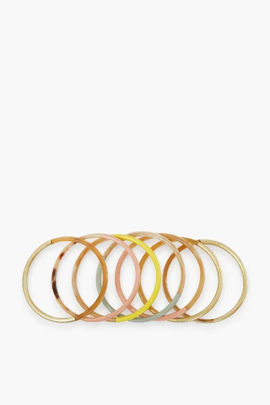 Trendy Gold Bangles with Colored Gemstones-Exclusive Sunset Bangle Stack