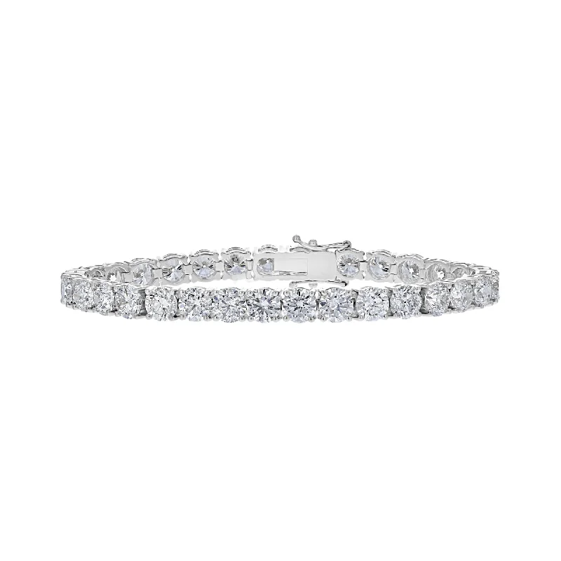 Trendy Leather Bracelet with Custom Message-18KT WHITE GOLD 22.03 CTW DIAMOND TENNIS BRACELET