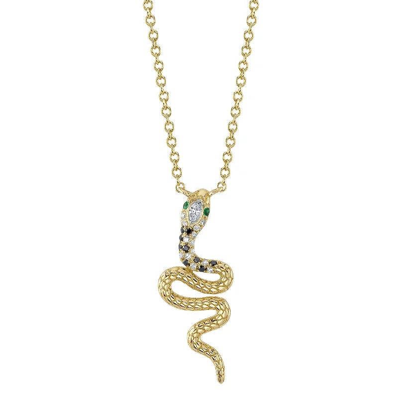 Custom Heart Necklace for Anniversary Gifts-Yellow Gold Diamond Emerald Snake Pendant Necklace