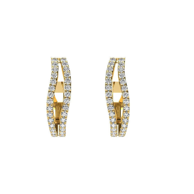 Stylish Silver Cuff Earrings-14K Yellow Gold 1/4 Ct.Tw. Diamond Hoop Earrings