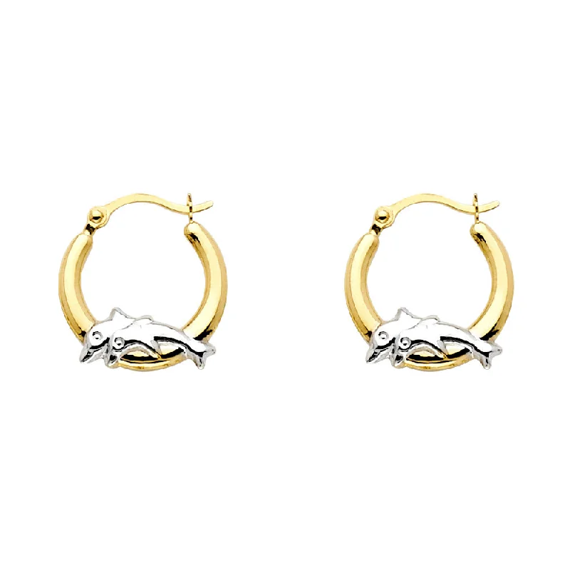 Gold Crystal Earrings-14K Dolphin Hoop Earrings