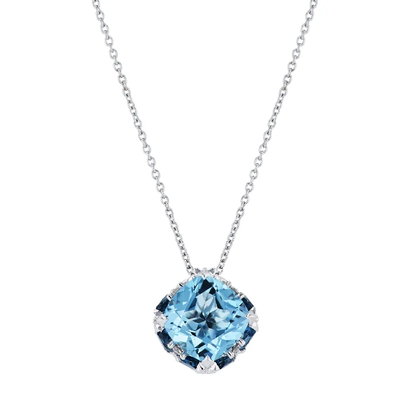 Elegant Choker Necklace with Diamond Accents-Blue Topaz and Diamond Pave White Gold Pendant Necklace