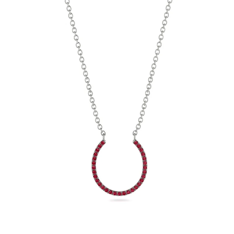 Classic Silver Necklace for Casual Look-Horseshoe Ruby Necklace - Amira No. 12