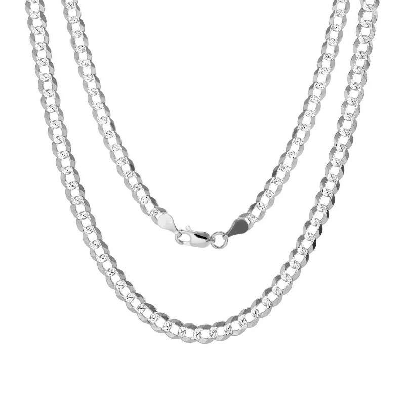 Personalized Charm Necklace for Bridesmaids-Diamond Cut  Solid Italian Cuban Chain (Silver)