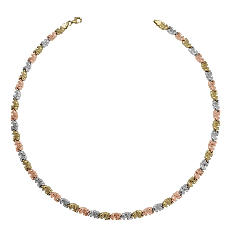 Vintage-Inspired Necklace with Large Gemstone-Tricolor Elephant Fancy Necklace (14K)