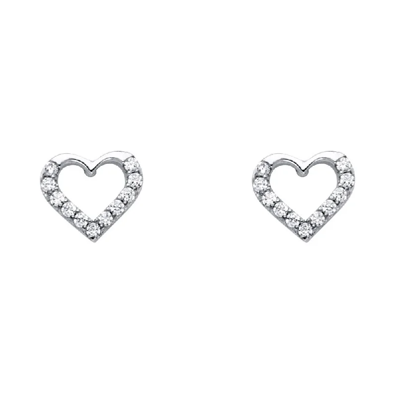 Unique Bridal Earrings-14KW CZ Heart Post Earrings