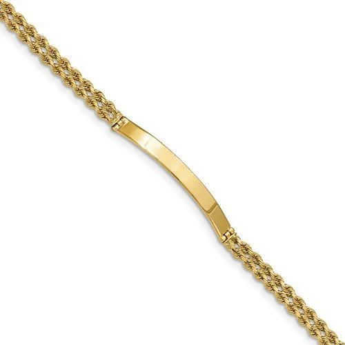 Simple Gold Bracelet with Elegant Chain-MEN'S 14KT DOUBLE ROPE ID LINK BRACELET- 8 INCHES