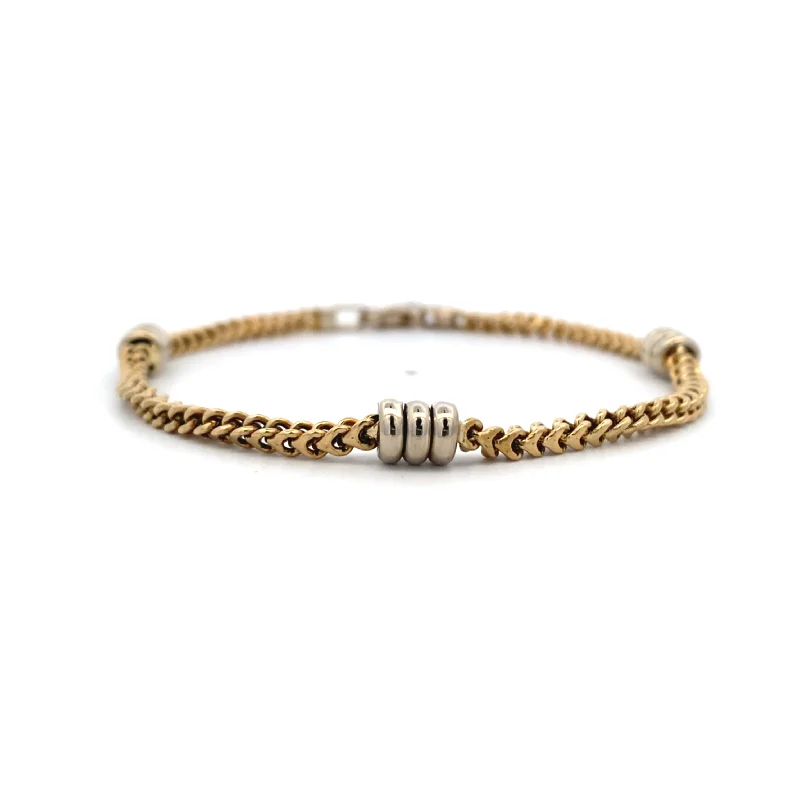 Elegant Gold Bracelet with Textured Links-Estate 18 Karat Gold Two-Tone Fancy Link Bracelet