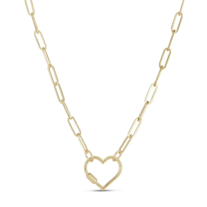 Personalized Heart-Shaped Crystal Necklace-Heart Carabiner Paperclip Necklace (14K)