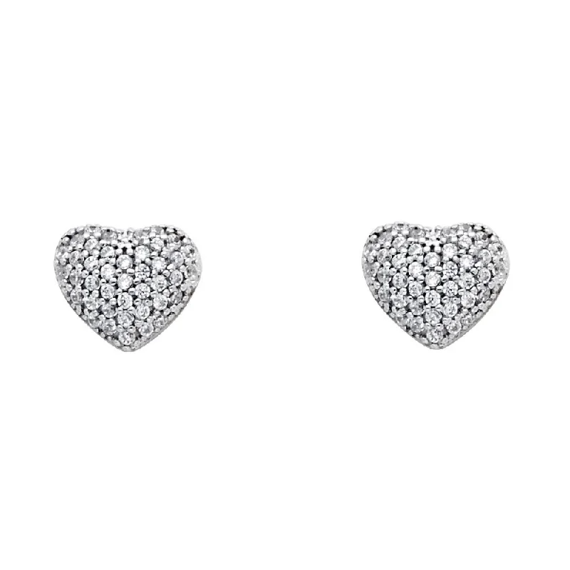 Silver Plated Hoop Earrings-14KY CZ Heart Stud Earrings