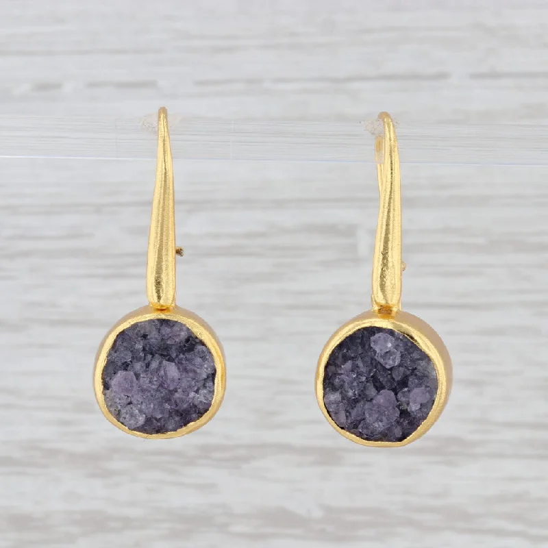 Sparkling Silver Earrings-New Nina Nguyen Amethyst Druzy Quartz Earrings 22k Gold Vermeil Sterling Silver