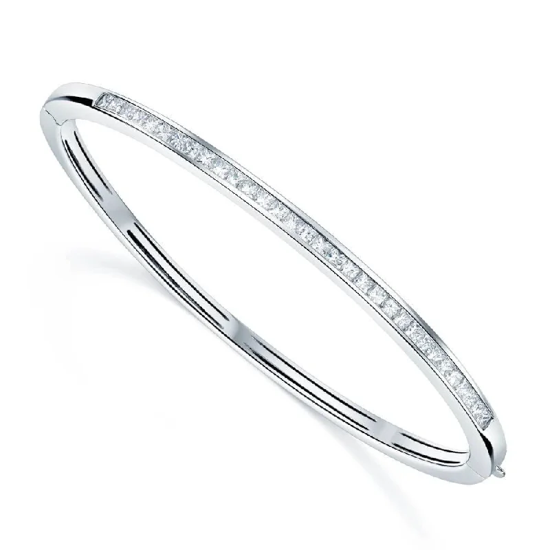 Custom Name Bangles for Personalized Wedding Gifts-18ct White Gold Channel Set Princess Cut Diamond Bangle