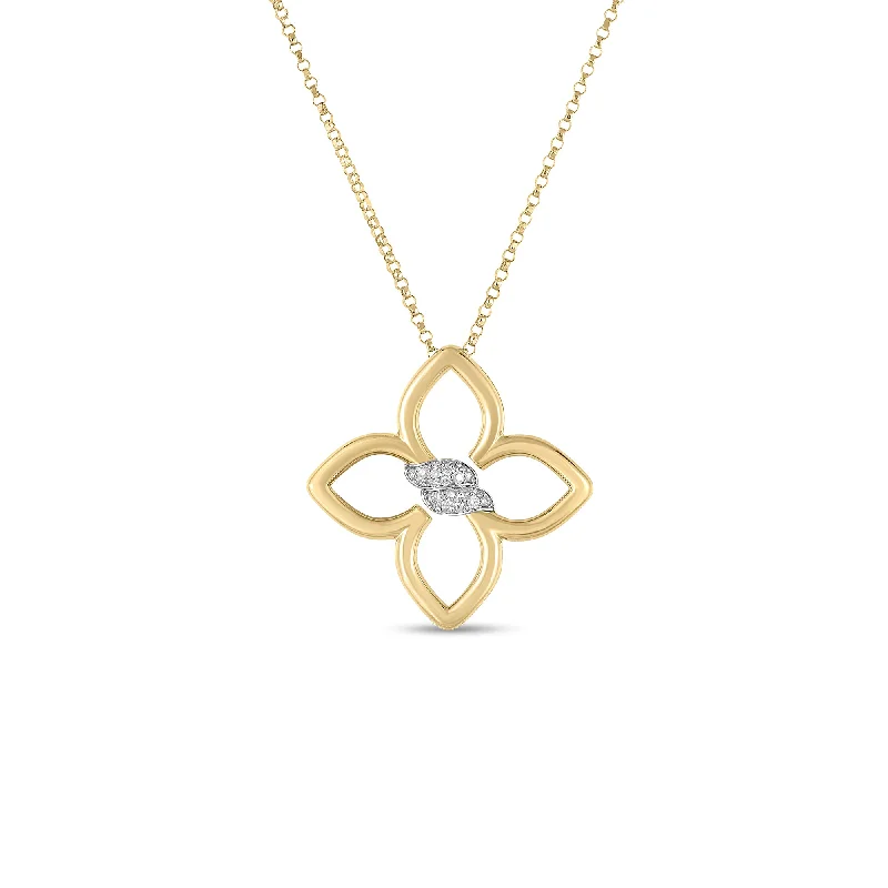 Layered Crystal Necklace for Special Occasions-18kt Yellow/White Gold Cialoma Small Diamond Flower Pendant Necklace