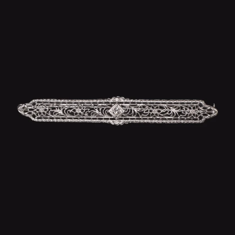 Brooch With Art Deco Style-VINTAGE DIAMOND FILIGREE PIN BROOCH 14k WHITE GOLD FLORAL NATURAL ESTATE PENDANT