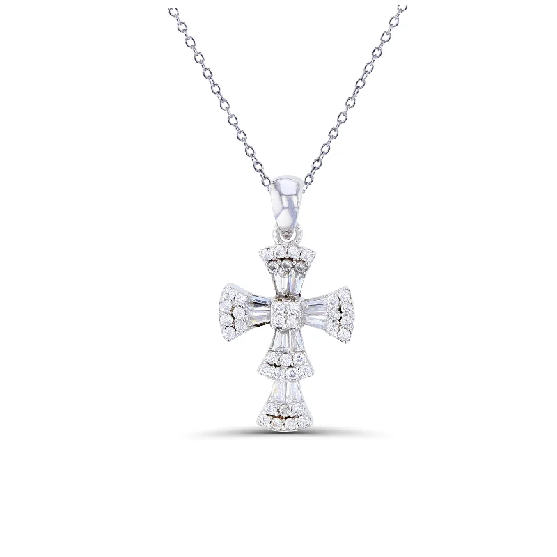 Elegant Crystal Necklace with Large Pendants-Cross Necklace (Silver)