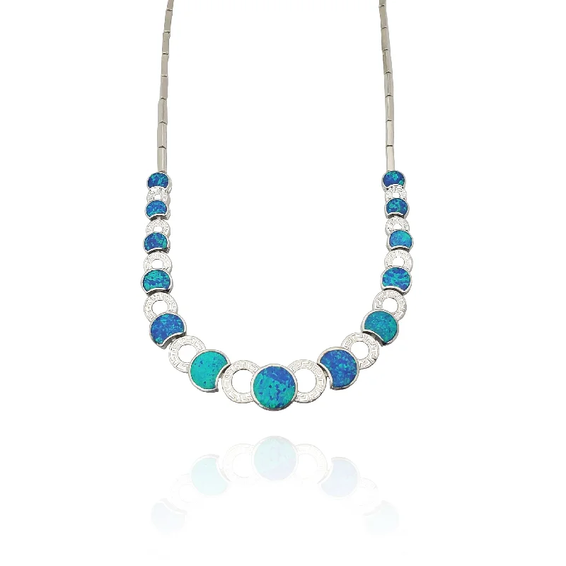 Classic Gold Necklace for Formal Wear-Blue Oval Opal Necklace (Silver)