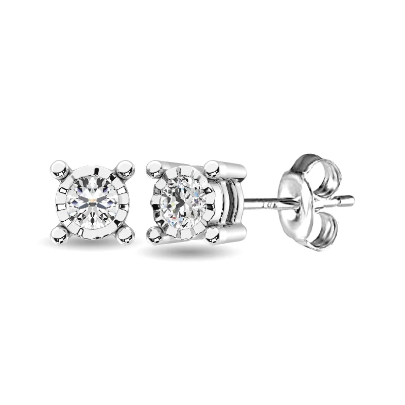 Fashionable Chandelier Earrings-10K White Gold Diamond Stud Earrings